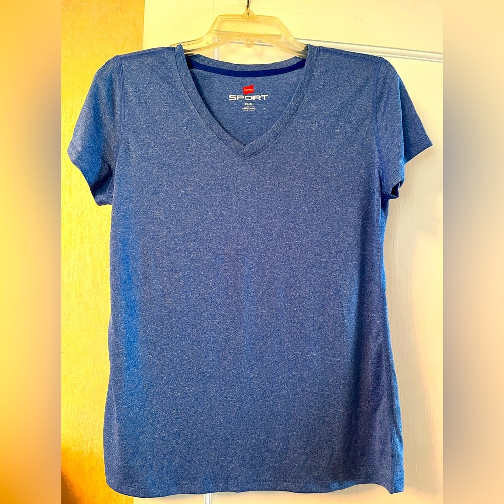 Women’s Athletic Hanes Dri Fit Workout Shirt Size Small Blue